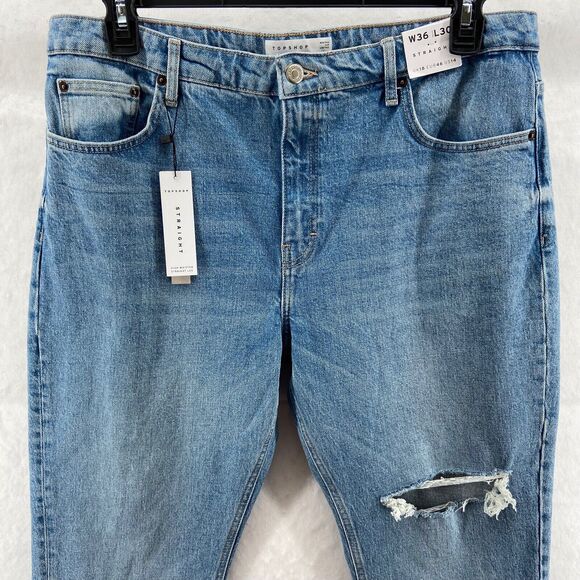 NWT Topshop Jeans Womens‎ 7 29x32 High Waist Straight Medium Washed Distressed - Picture 2 of 12
